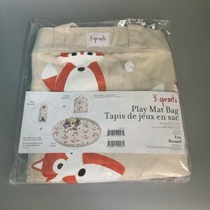 3 Sprouts Fox Play Mat Bag Cotton Canvas Toy Storage Organizer Cream Orange NEW